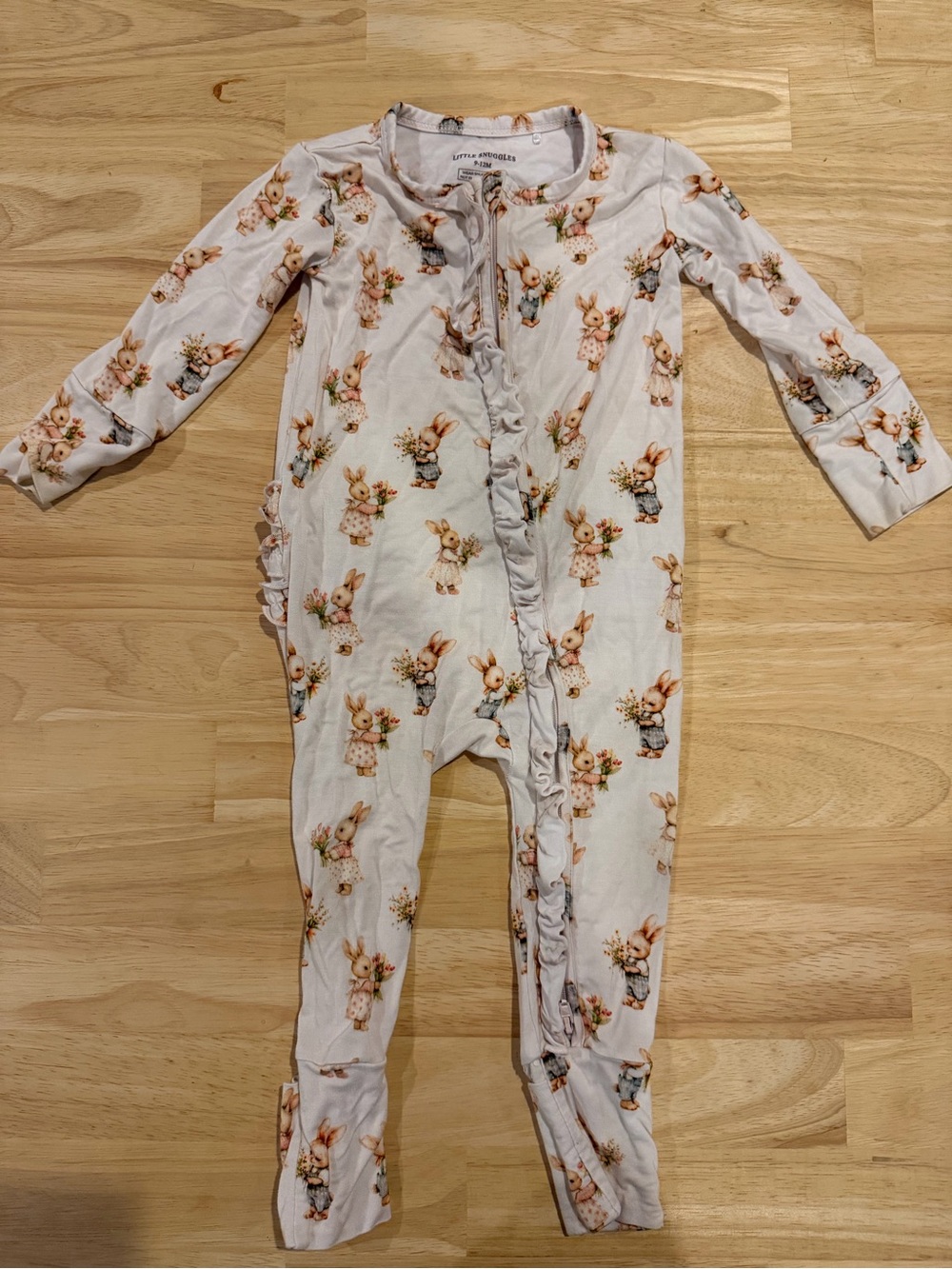 Little Snuggles Floral Bunny Ruffle One-Piece Romper